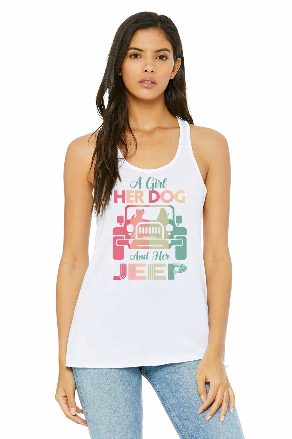 A Girl, A Dog and Her Jeep Racerback Tank