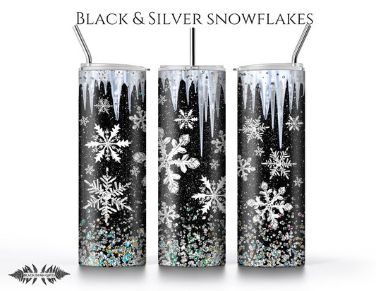 Black and Silver Snowflake Tumbler