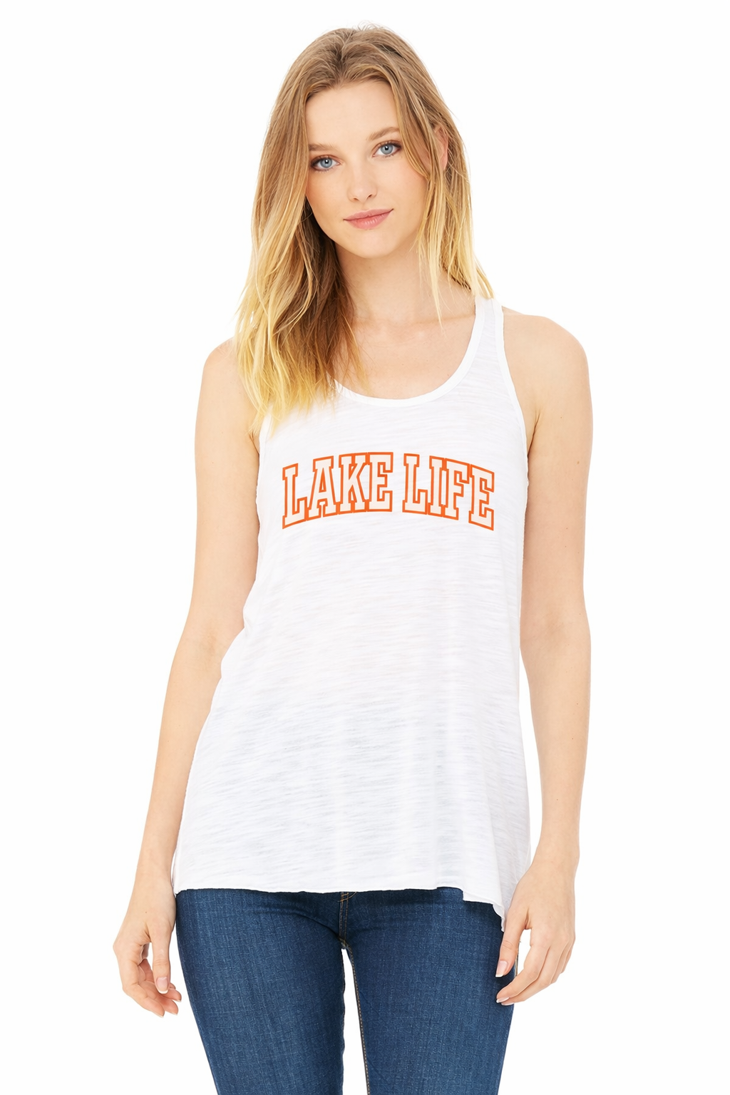 Lake Life Racerback Tank (Orange Puff Print)