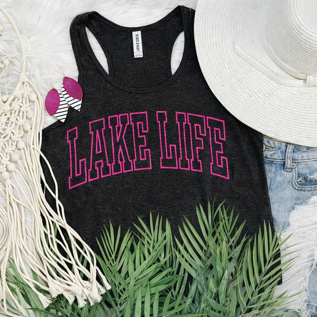 Lake Life Racerback Tank (Pink Puff Print)