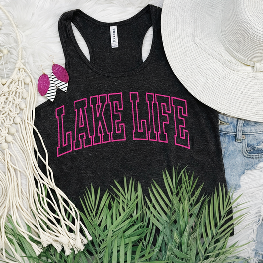 Lake Life Racerback Tank (Pink Puff Print)