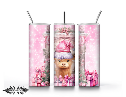 Pink Christmas Cow Tumbler