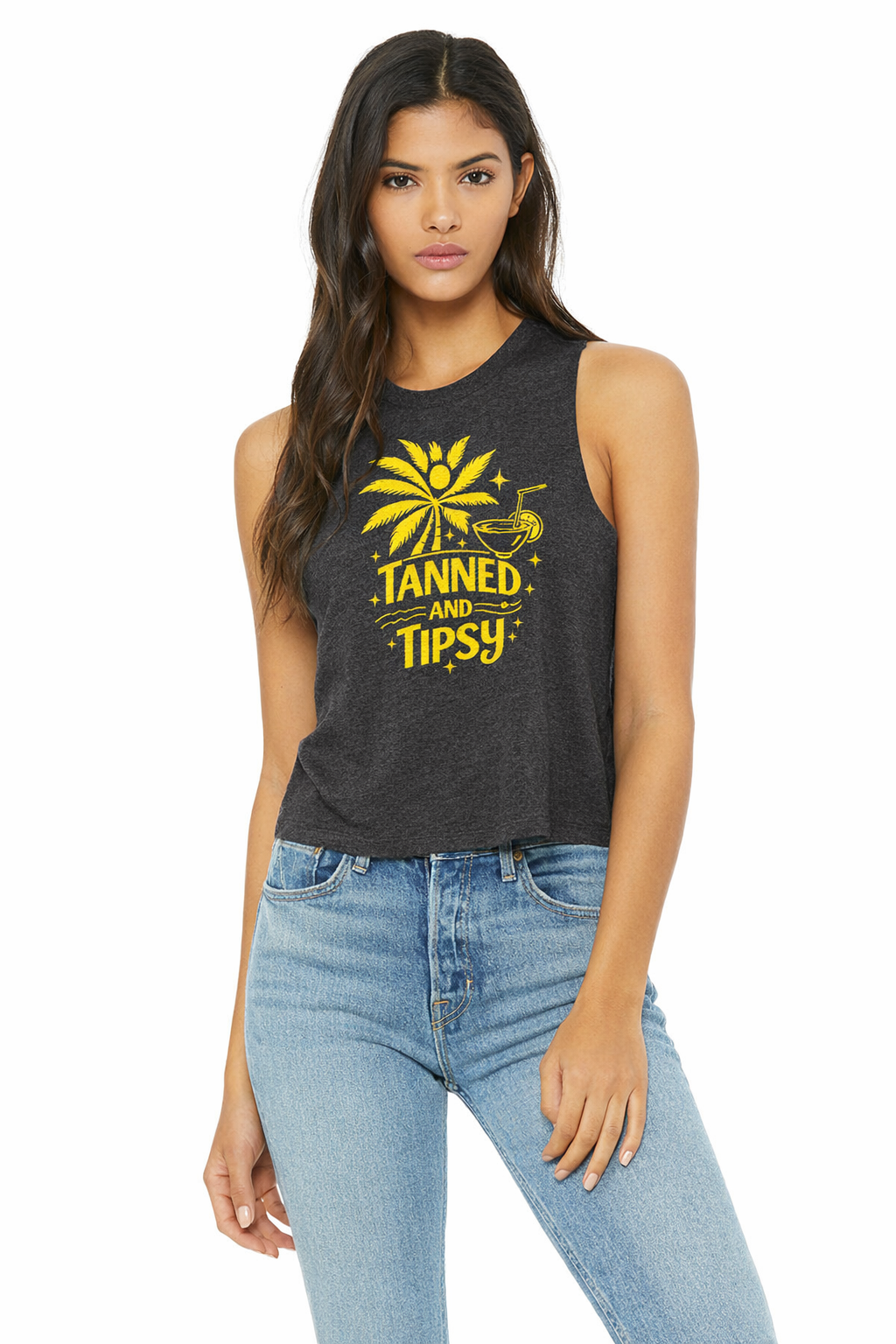 Tanned & Tipsy Crop Tank (Yellow Print)