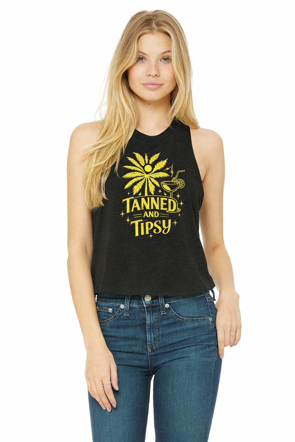 Tanned & Tipsy Crop Tank (Yellow Print)