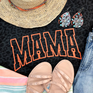 Mama - Orange Puff Print Tee