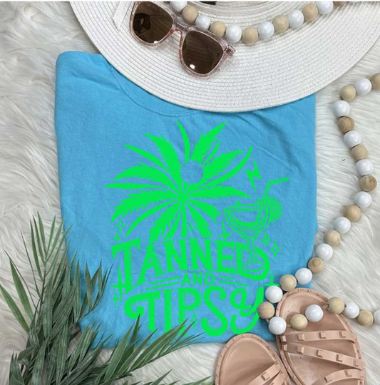 Tanned & Tipsy Tee (Green Print)
